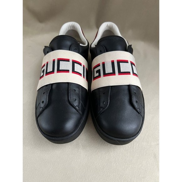 GUCCI ACE MENS BLACK LEATHER SNEAKER 5.5 - Picture 4 of 11